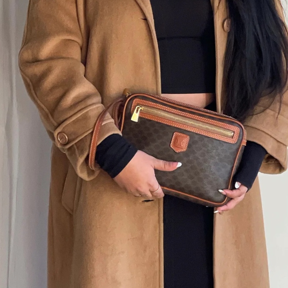 Authentic Celine Macadam Pattern Brown Clutch/Wristlet